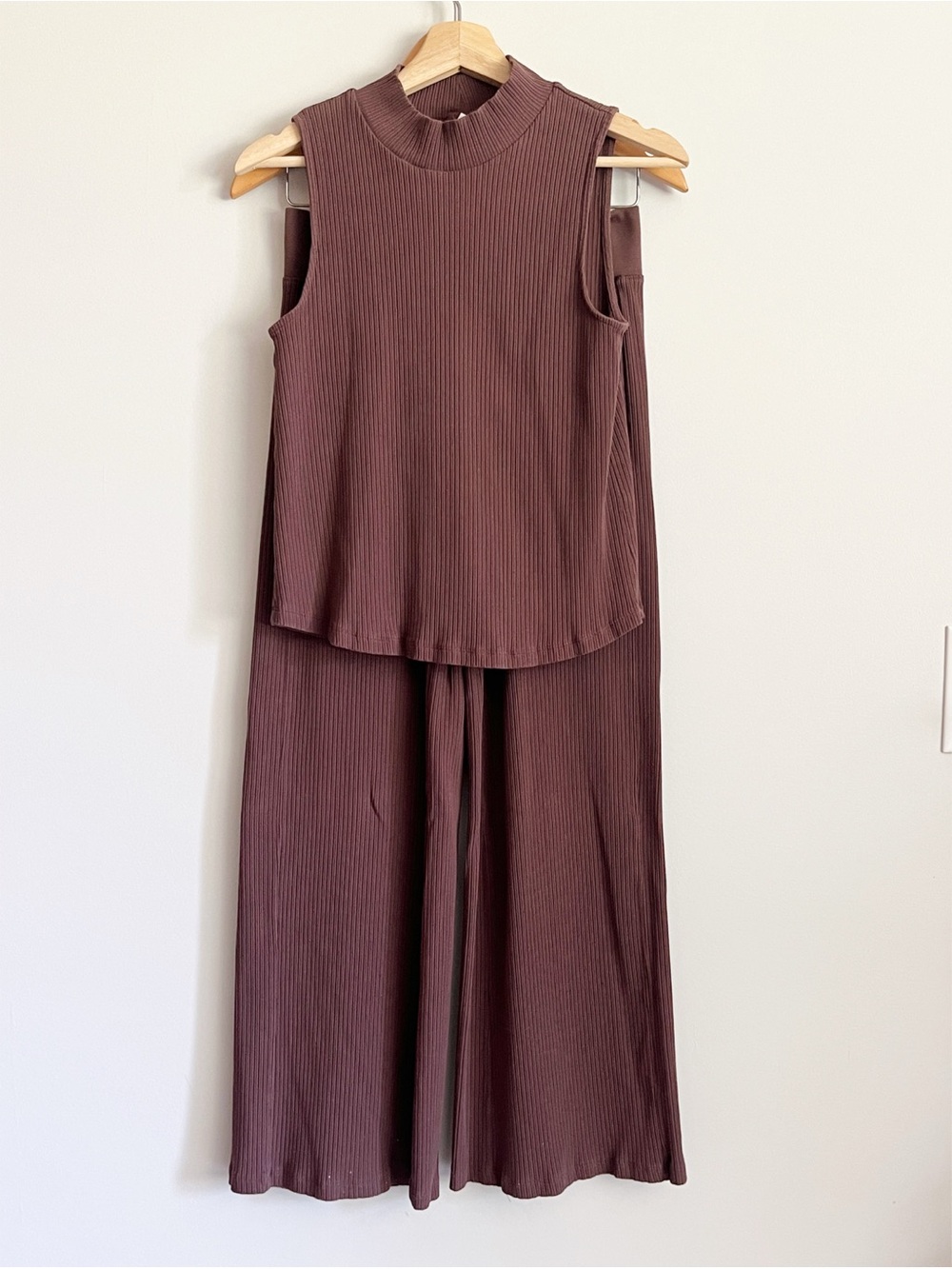 Daily Practice Lounge Set Size XS Brown Ribbed Tank Top Wide Leg Pants Anthro